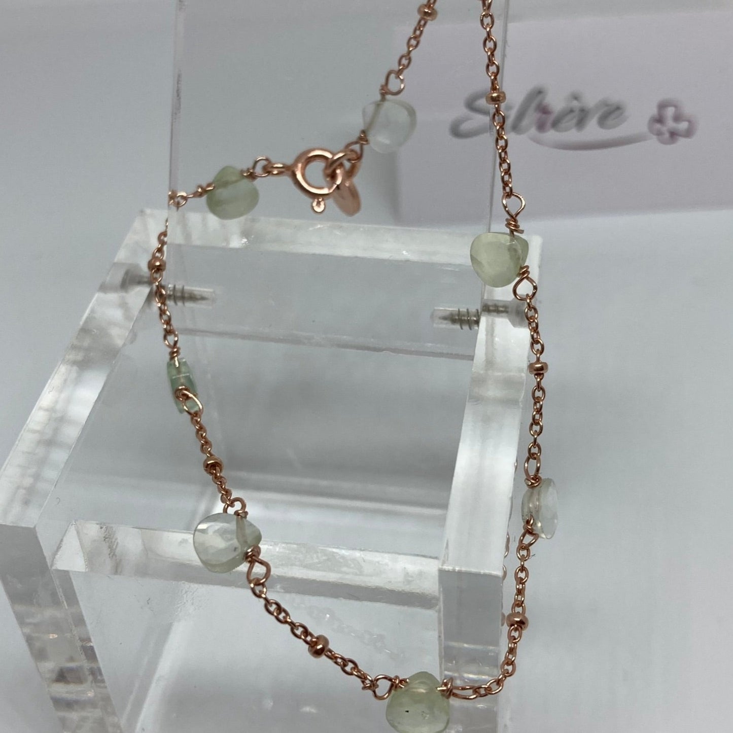 Braccialetto in Ag. 925 rosato, con gocce di Prenite