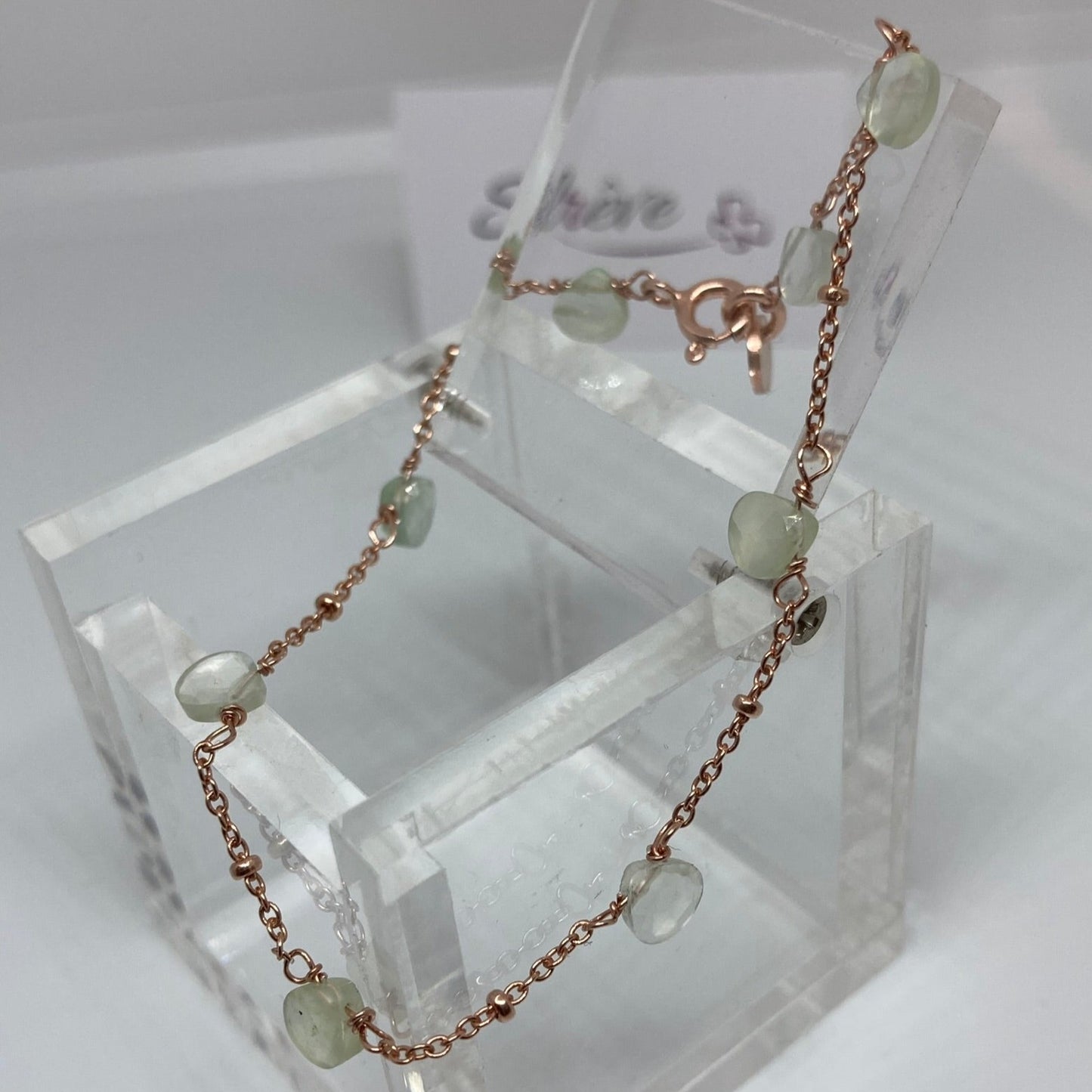 Braccialetto in Ag. 925 rosato, con gocce di Prenite