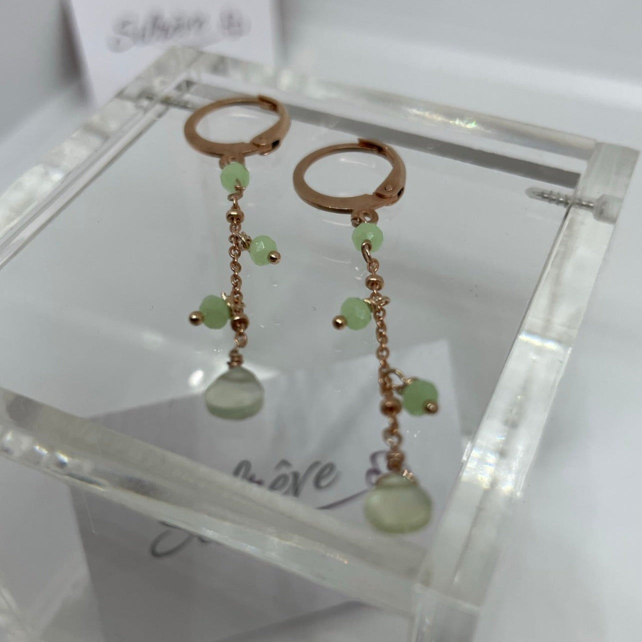 Braccialetto in Ag. 925 rosato, con gocce di Prenite