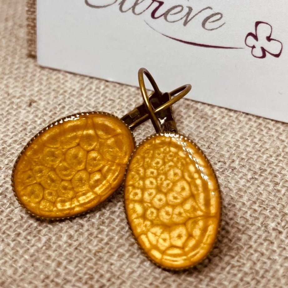 Orecchini ovali in bronzo, smaltati e vetrificati amano.