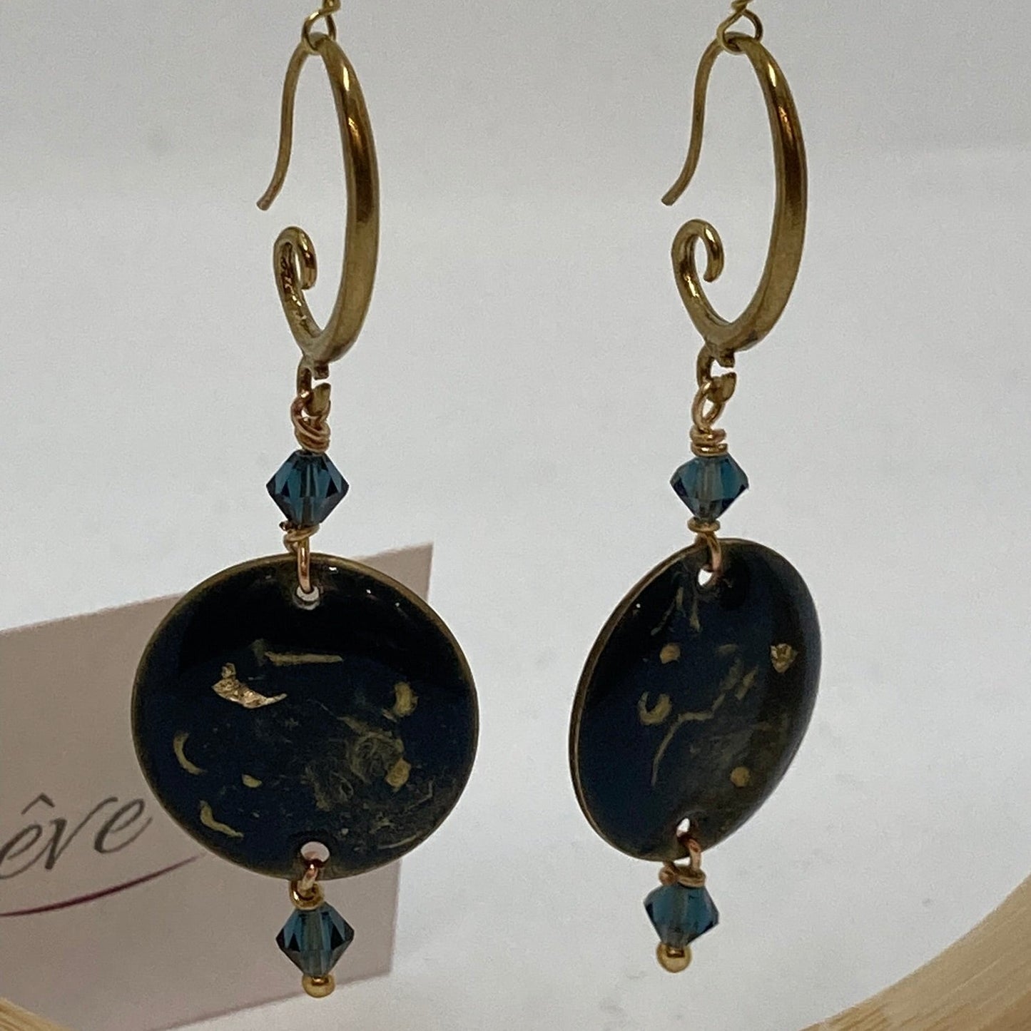 Orecchini pendenti blu e oro in ottone naturale linea 'Galassia'