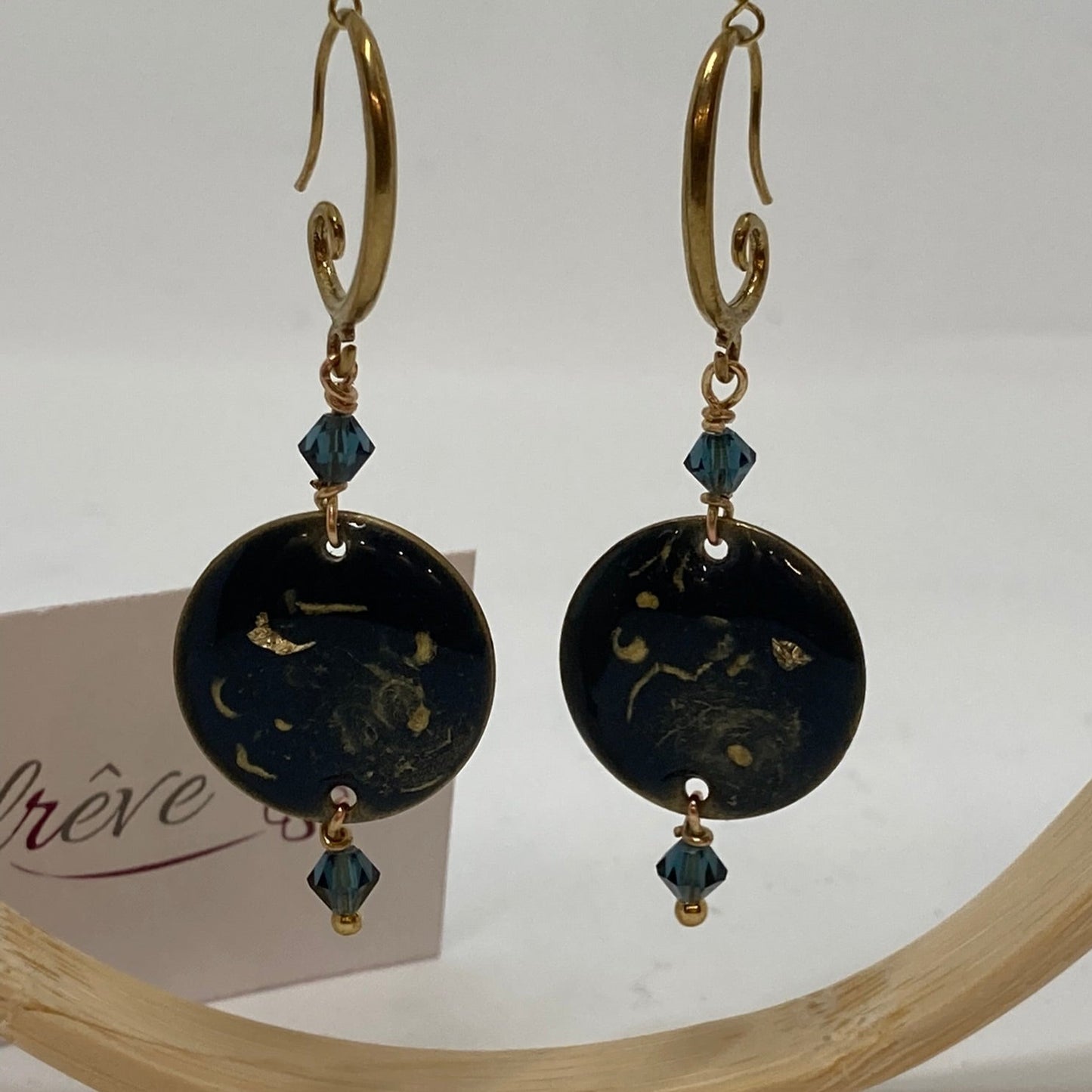Orecchini pendenti blu e oro in ottone naturale linea 'Galassia'