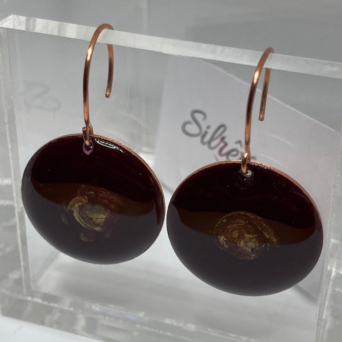 Orecchini tondi bordeaux e oro in rame linea 'Galassia'