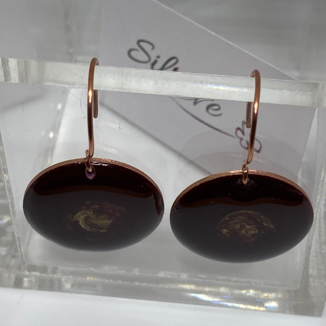 Orecchini tondi bordeaux e oro in rame linea 'Galassia'
