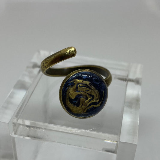 Anello a serpente in bronzo 'vassoio singolo', regolabile, dipinto e vetrificato a mano