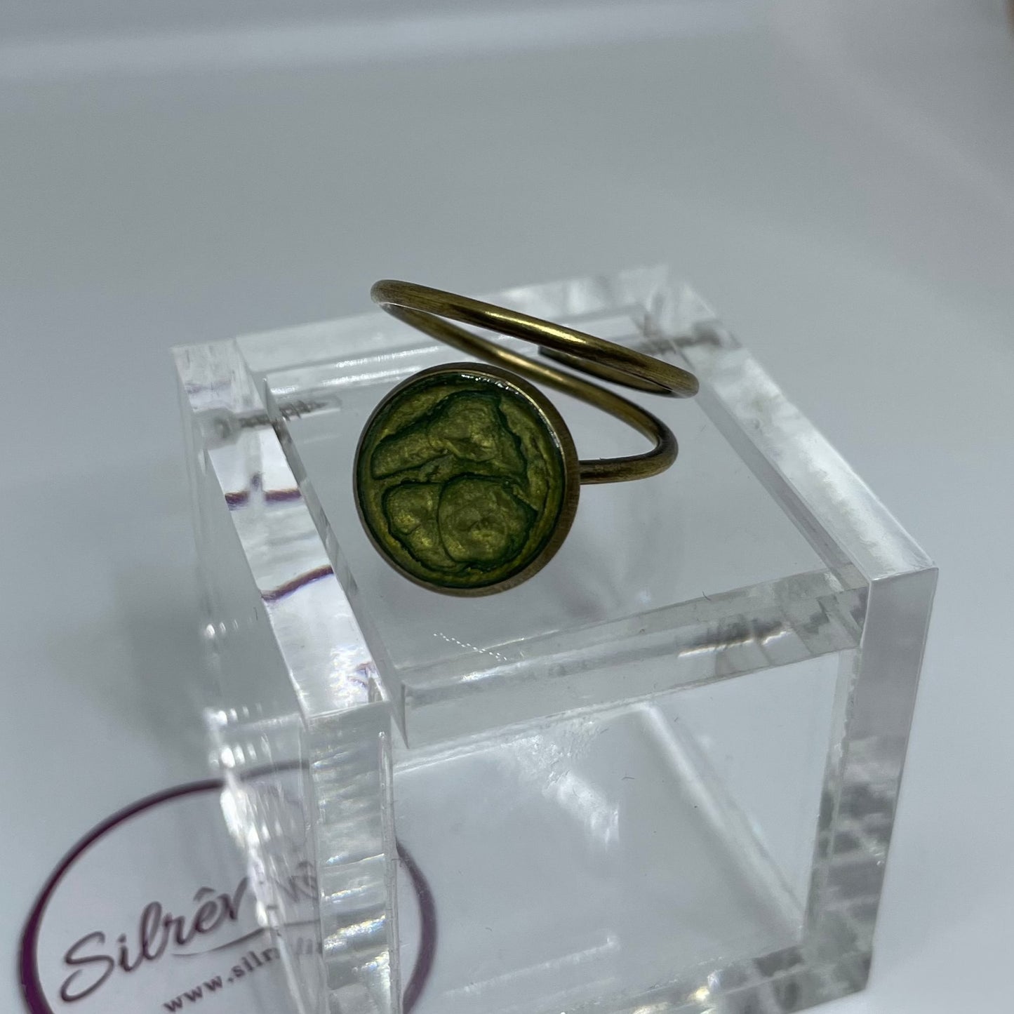 Anello a serpente 'doppio giro vassoio singolo' in bronzo, regolabile, dipinto e vetrificato a mano