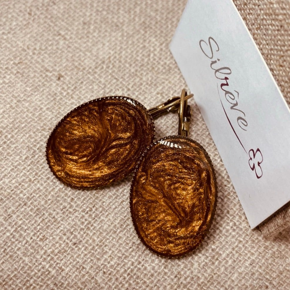 Orecchini ovali in bronzo (large) smaltati e vetrificati amano.